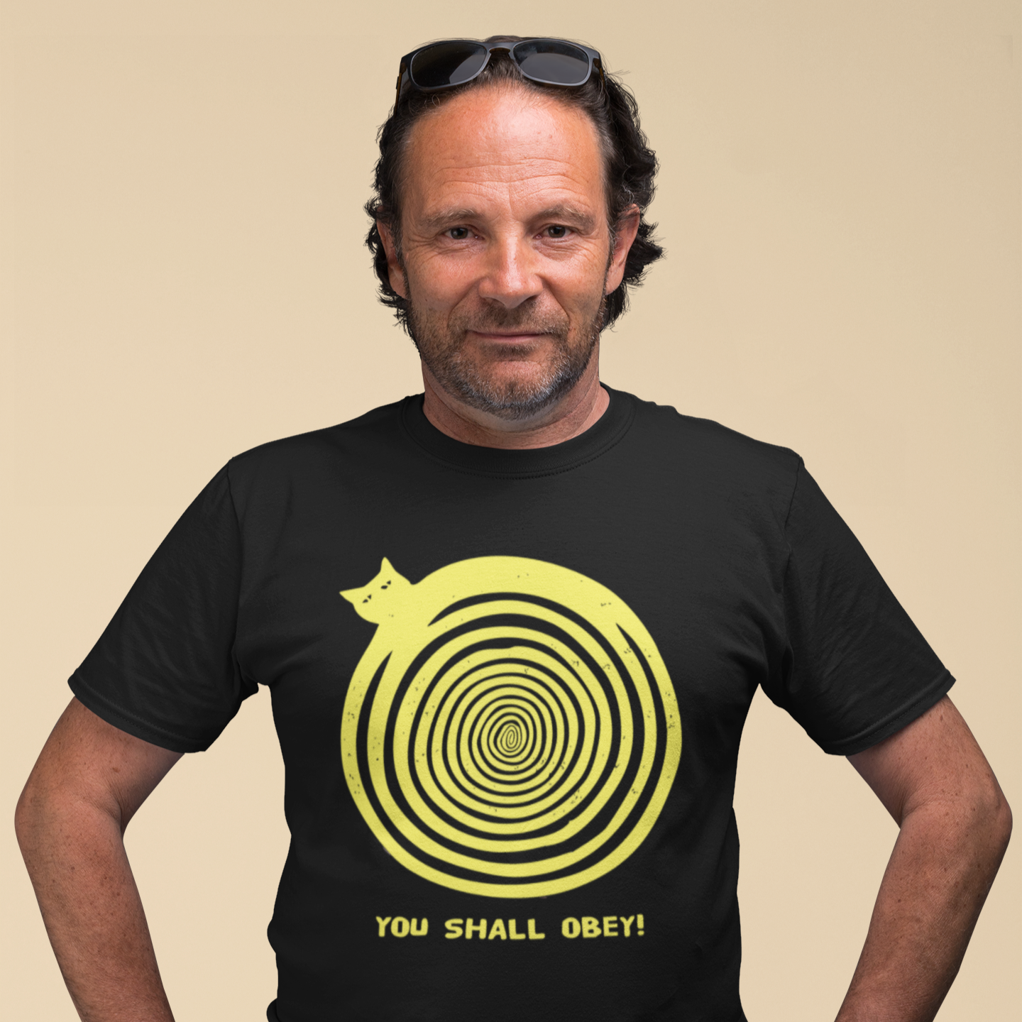 You Shall Obey Cat T-Shirt – Hypnotic Spiral Kitty