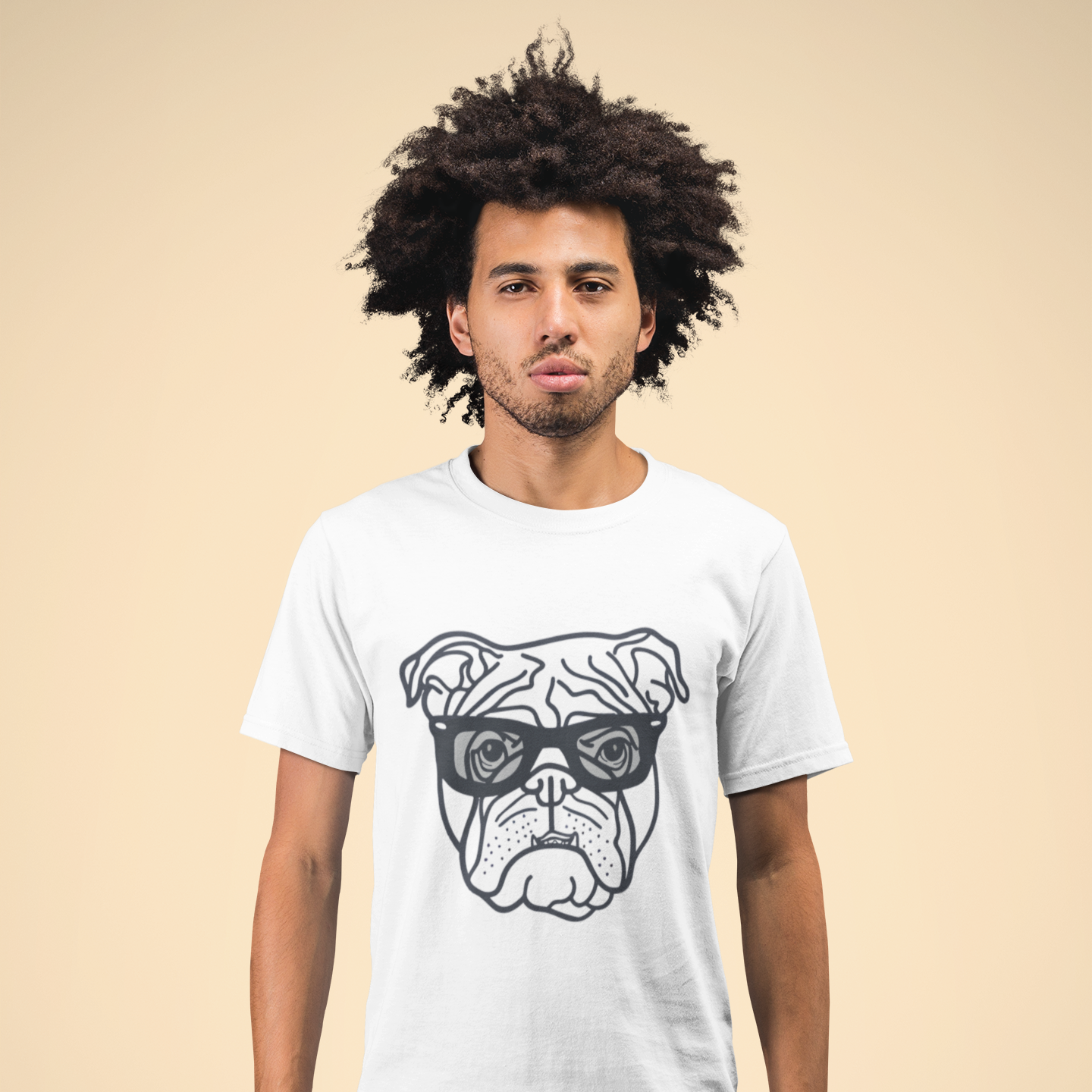Bulldog with Glasses T-Shirt – Minimal Line Art