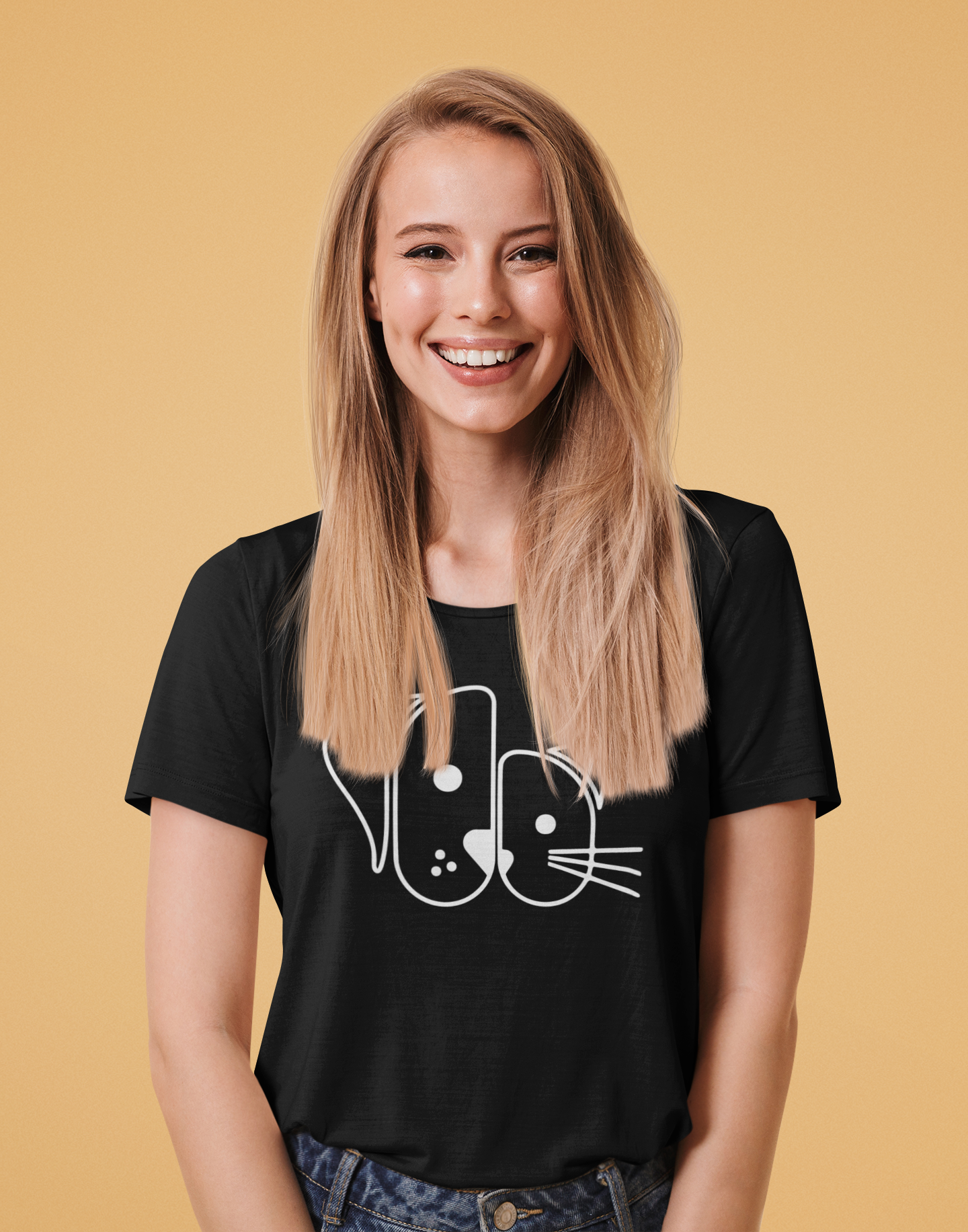 Half Dog Half Cat Line Art T-Shirt – Minimalist Duo